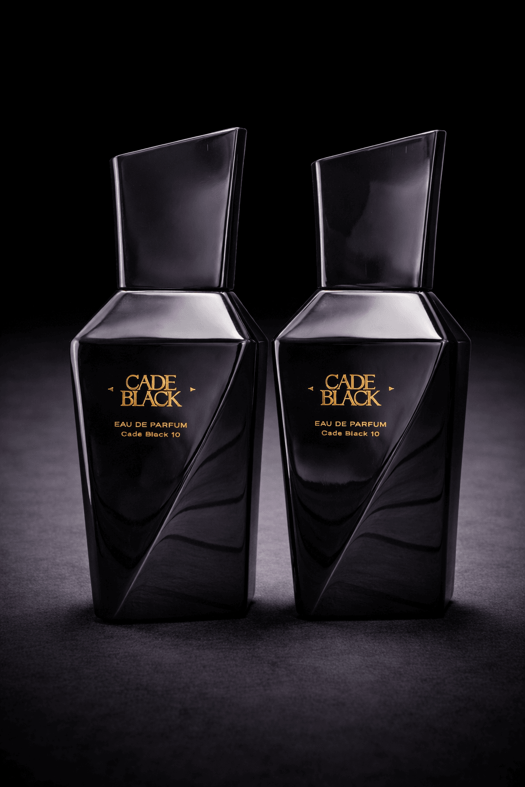Maquette flacon de parfum-Factice CADE BLACK 45cm de haut Résine polie miroir, transfert foil doré