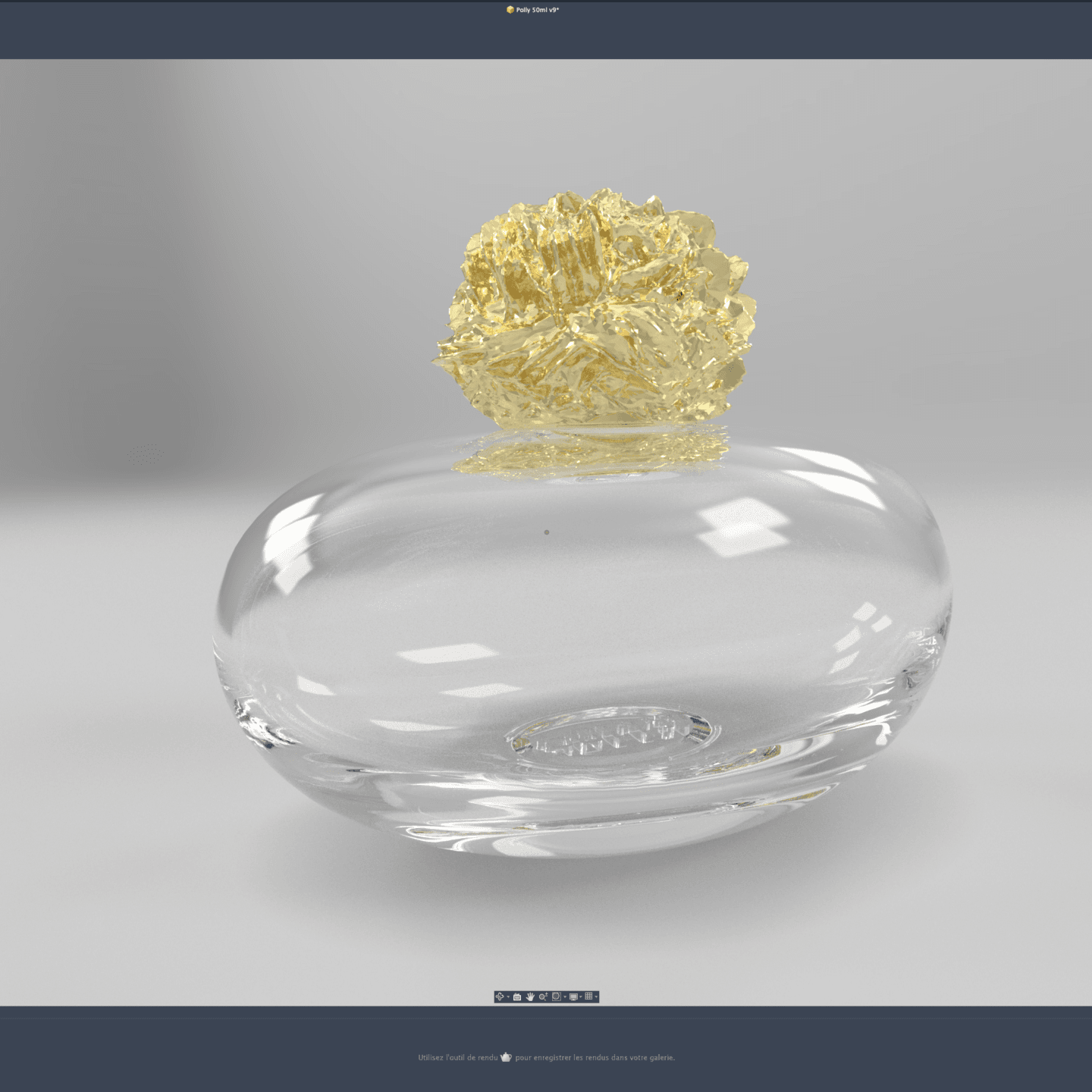 Modélisation flacon de parfum-Rendu 3D du flacon Zouck. Design de Pierre Dinand